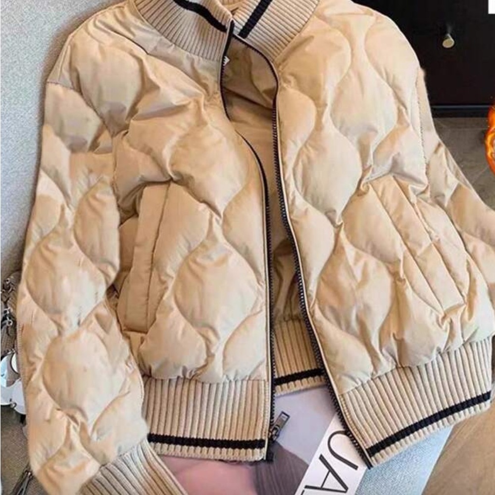 SHEIN Beige Quilted Bomber Jacket